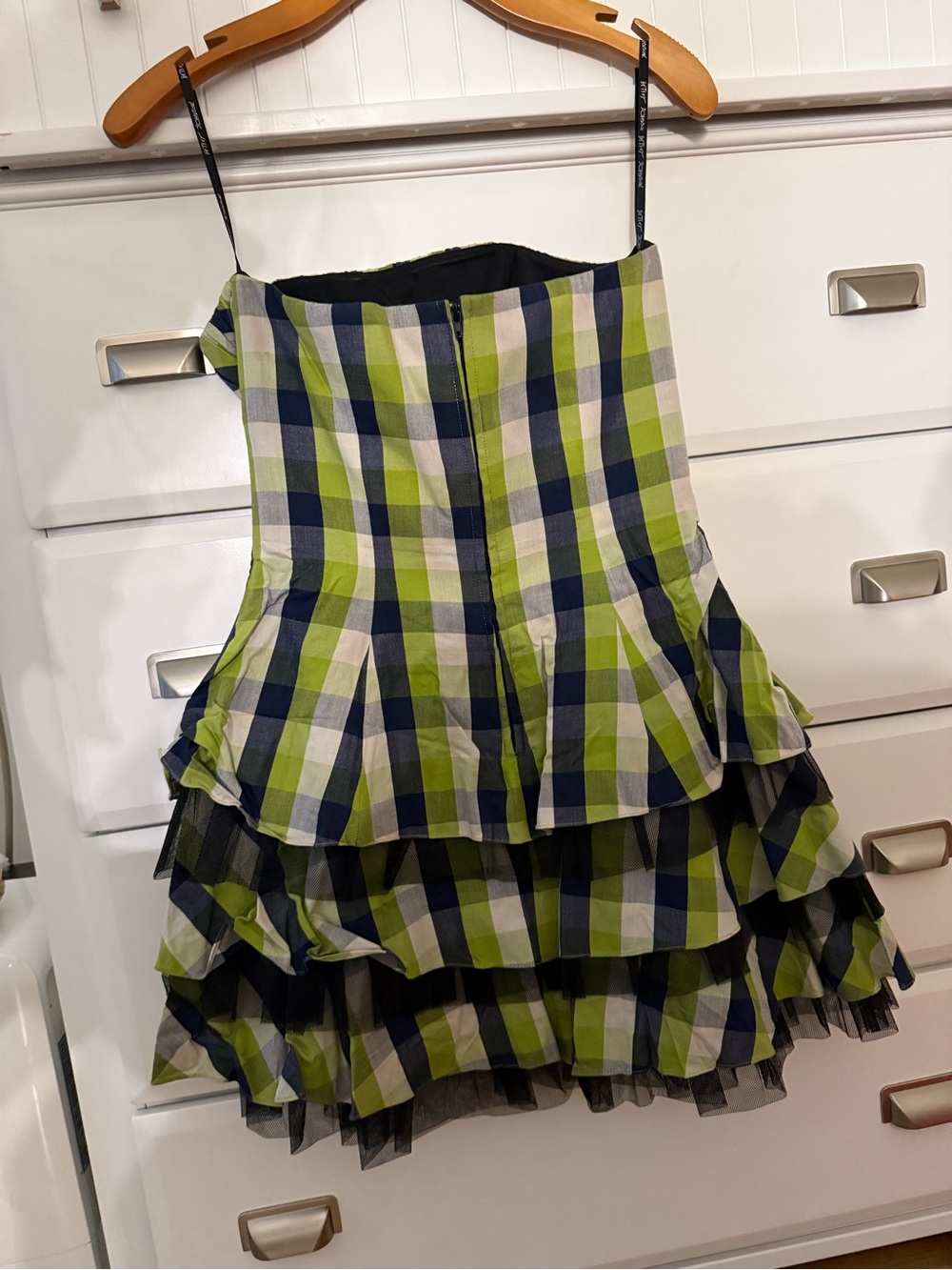 Betsey Johnson Lime, Navy & White Plaid Strapless Dress EUC (vintage Collectible - Picture 3 of 6